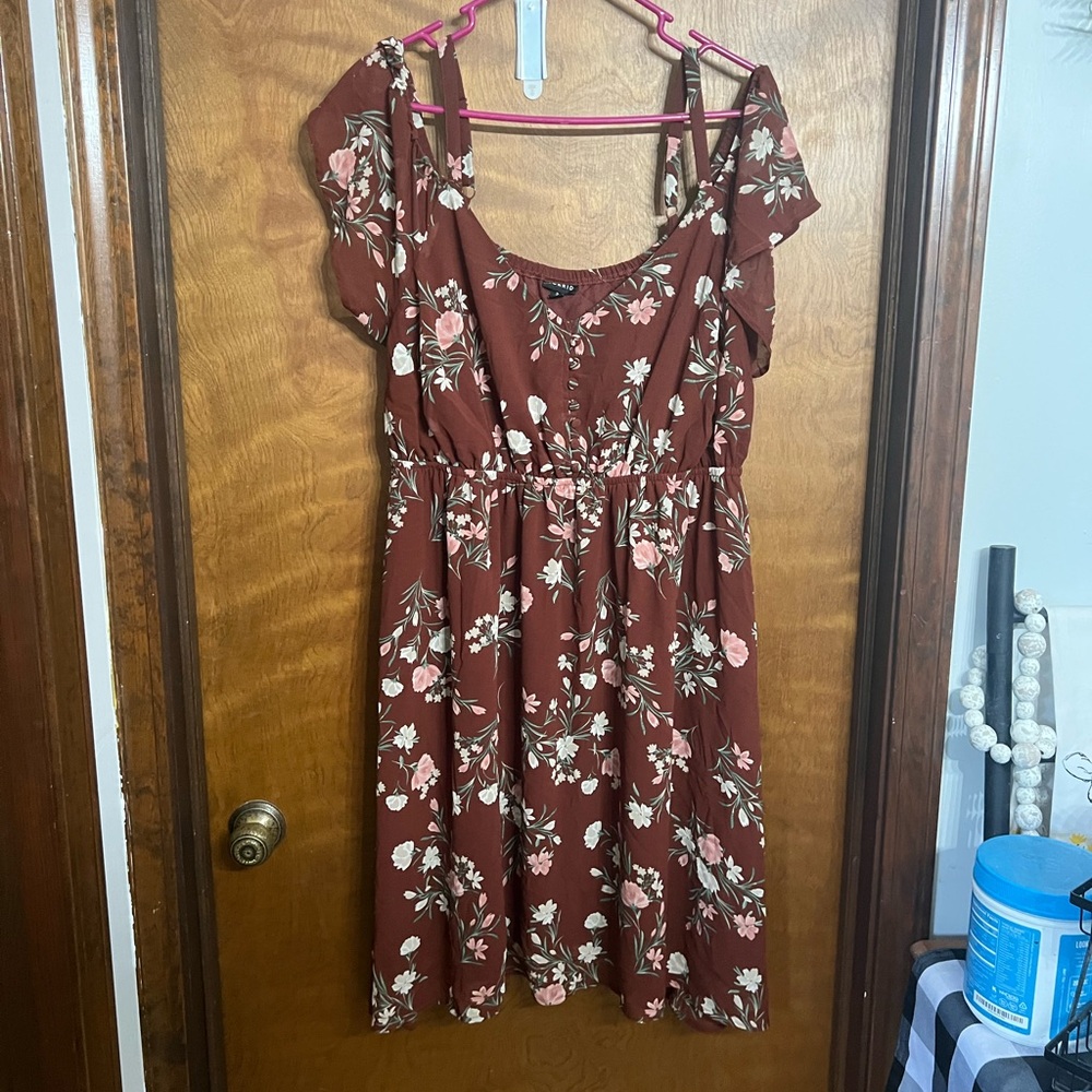 Torrid Floral Mini Dress in Brown and Pink